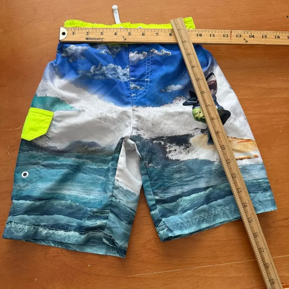OP Ocean Pacific Swim Trunks Board Shorts Ocean Shark Surf S Small 6 7 Boys